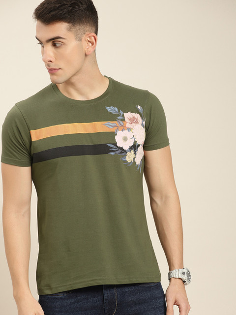

Moda Rapido Men Olive Green Printed Round Neck T-shirt