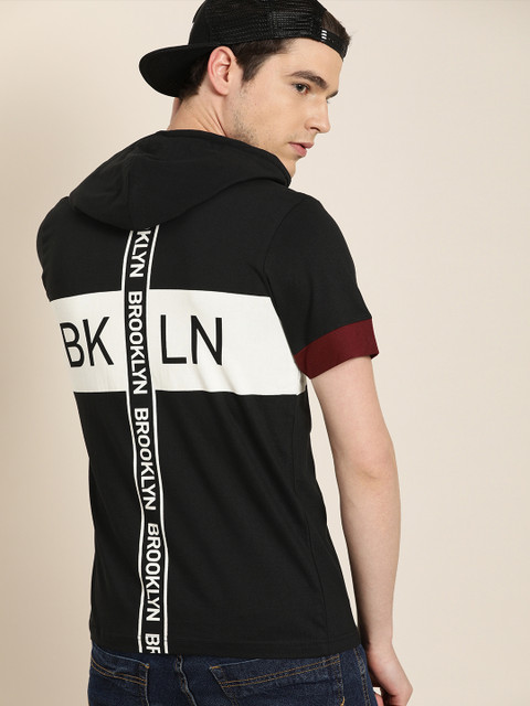 

Moda Rapido Men Black & Off-White Printed Hood T-shirt