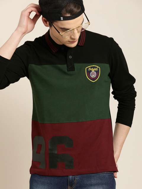 

Moda Rapido Men Green & Maroon Colourblocked Polo Collar T-shirt