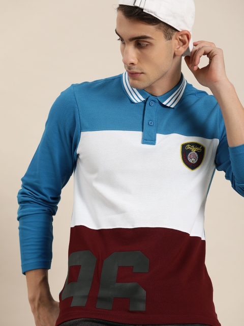 

Moda Rapido Men White & Blue Colourblocked Polo Collar T-shirt