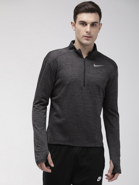 

Nike Men Charcoal Grey AS M NK PACER Self Design Standard Fit Dri-Fit Mock Collar T-shirt