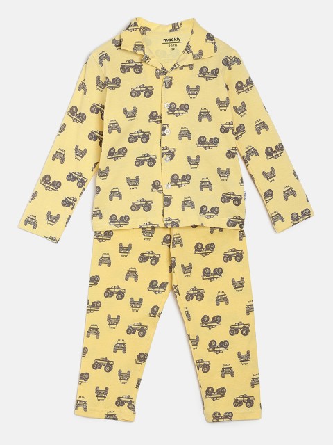 

mackly Boys Yellow & Grey Printed Night suit