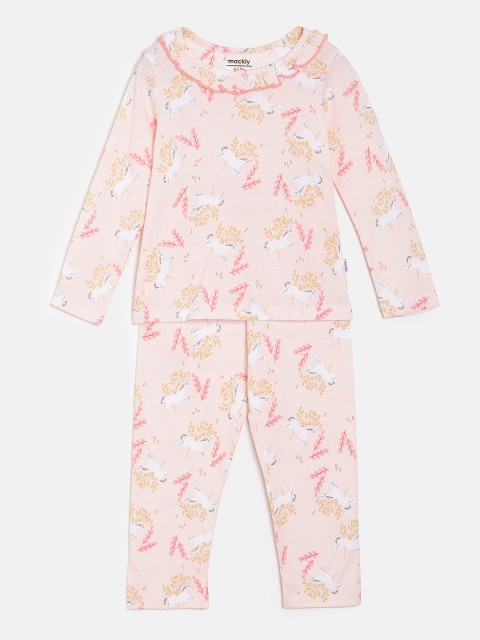 

mackly Girls Pink Printed Night suit IPW-03