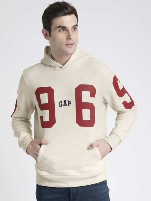 

GAP Men Off-White Printed Hooded Sweatshirt
