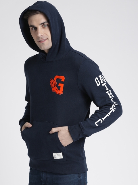 

GAP Men Navy Blue Solid Hooded Sweatshirt