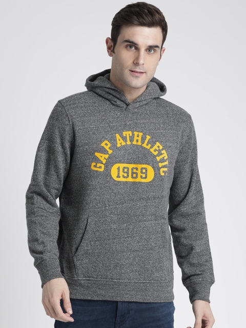

GAP Men Grey Melange Printed Hooded Sweatshirt With Applique Detailing