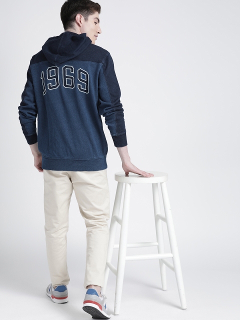 

GAP Men Navy Blue Embroidered Detail Hooded Sweatshirt