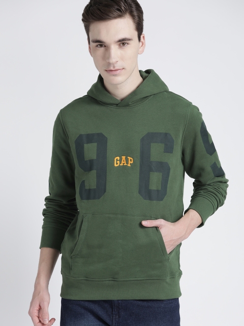 

GAP Men Green Printed Hooded Sweatshirt