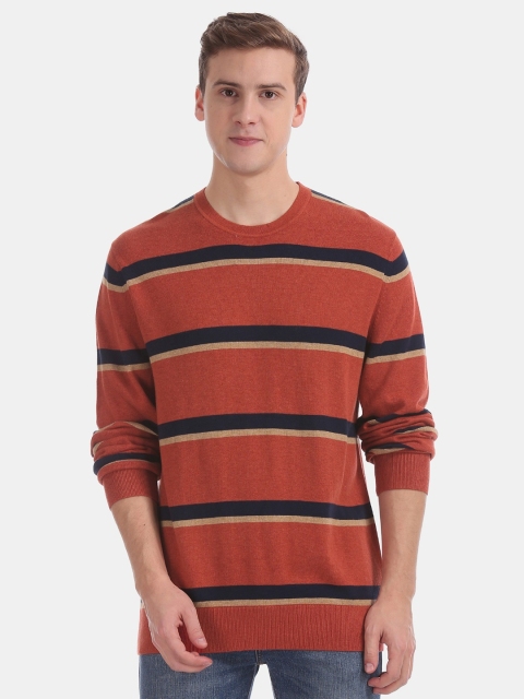 

GAP Men Orange Striped Pullover Sweater