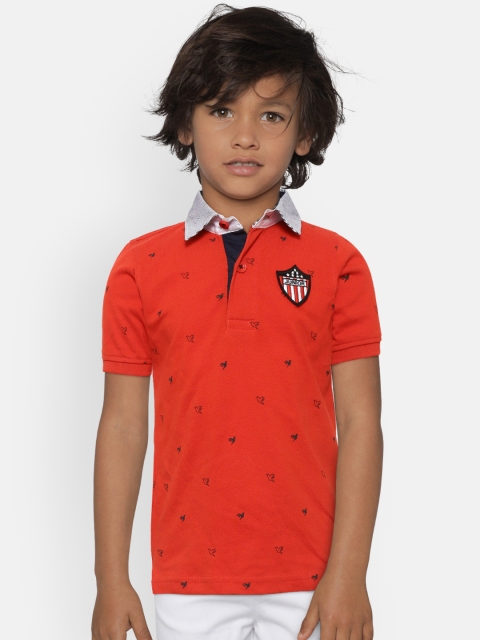 

612 league Boys Red & Black Printed Polo Collar T-shirt