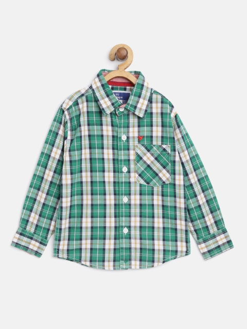 

612 league Boys Green & White Regular Fit Checked Casual Shirt