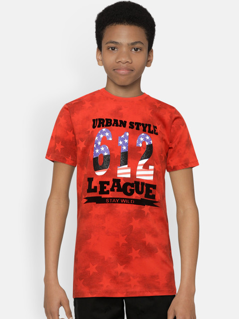 

612 league Boys Red & Black Printed Round Neck T-shirt