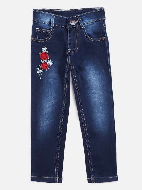 

612 league Girls Navy Blue Washed Regular Fit Mid-Rise Clean Look Stretchable Jeans