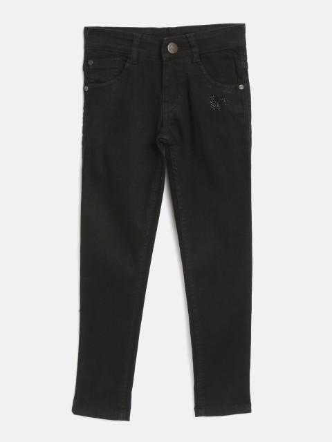 

612 league Girls Black Regular Fit Mid-Rise Clean Look Stretchable Jeans