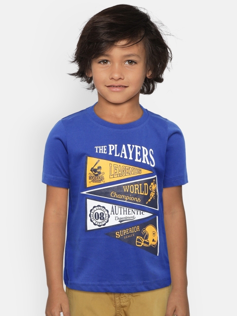

612 league Boys Blue Printed Round Neck T-shirt
