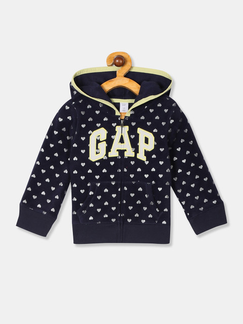 

GAP Girls Navy Blue & Silver-Coloured Printed Hooded Sweatshirt
