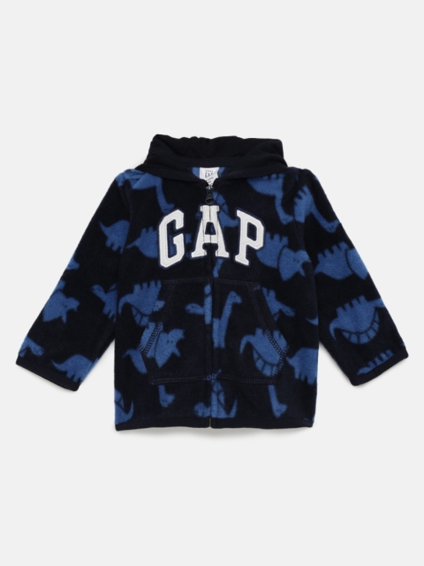 

GAP Boys Navy Blue Printed Hooded Front-Open Sweatshirt