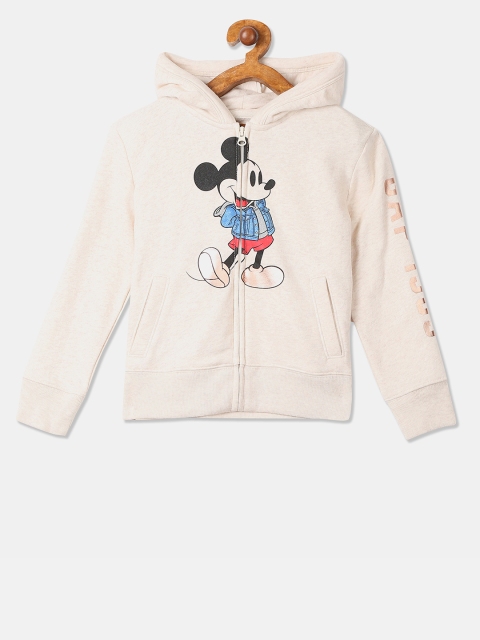 

GAP Girls Beige Mickey Mouse Printed Hooded Sweatshirt