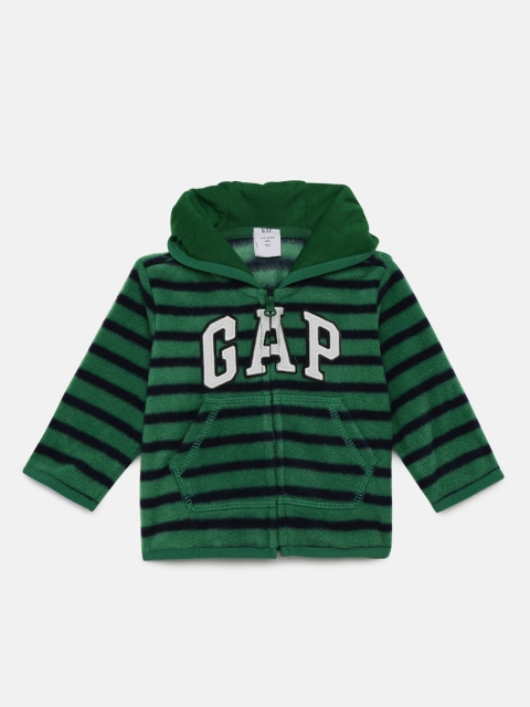 

GAP Boys Green & Navy Blue Striped Hooded Front-Open Sweatshirt