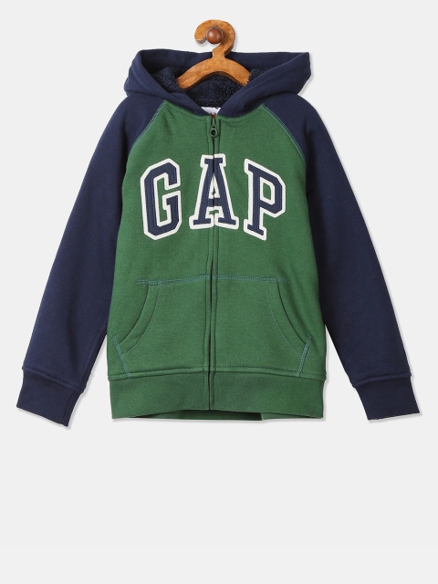 

GAP Boys Green & Navy Blue Colourblocked Hooded Sweatshirt
