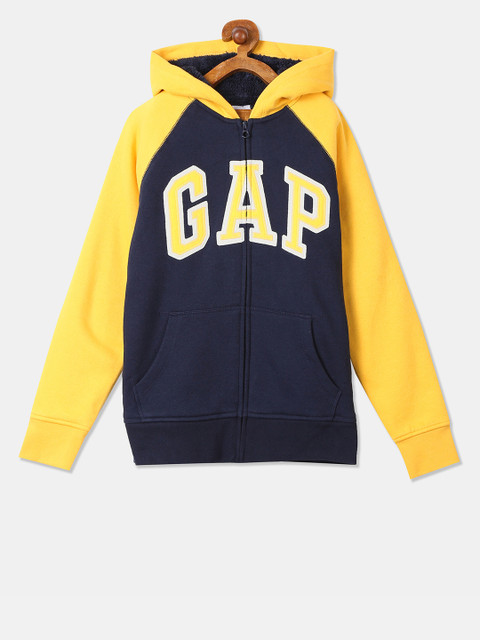 

GAP Boys Navy Blue & Yellow Printed Hooded Sweatshirt