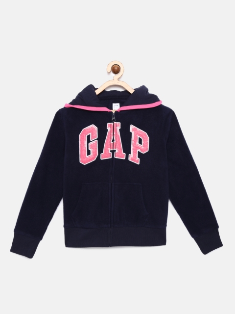 

GAP Girls Navy Blue Self Design Hooded Sweatshirt