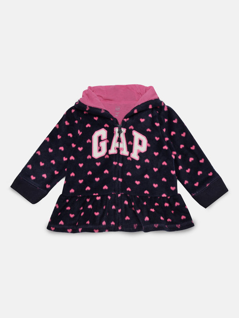 

GAP Girls Navy Blue Printed Hooded Front-Open Sweatshirt