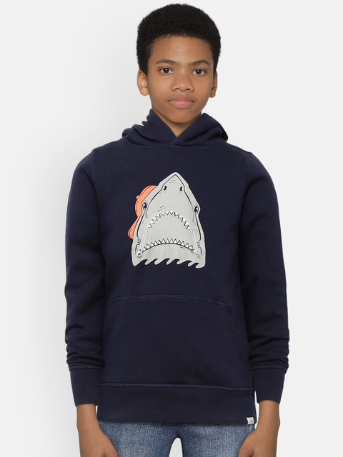 

GAP Boys Navy Blue & Grey Printed Hooded Sweatshirt