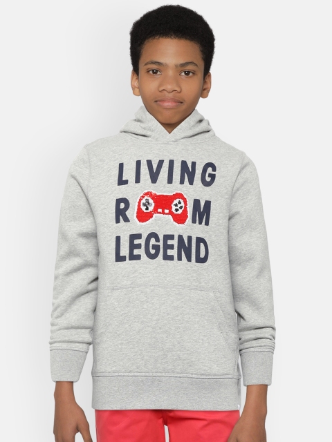 

GAP Boys Grey Melange & Black Printed Hooded Sweatshirt