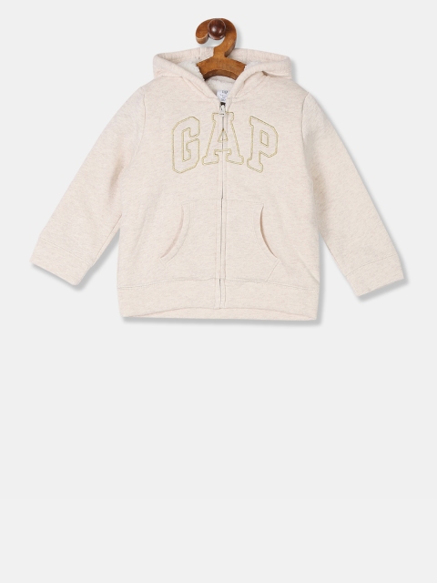 

GAP Girls Off-White Solid Hooded Sweatshirt