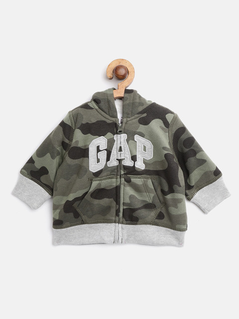 

GAP Boys Olive Green & Black Camouflage Print Hooded Sweatshirt