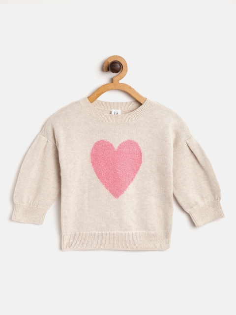 

GAP Girls Beige & Pink Graphic Balloon-Sleeve Sweater, Cream
