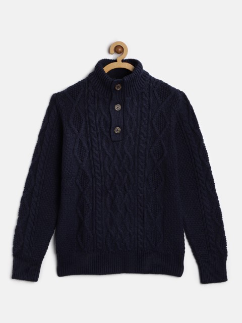 

GAP Boys Navy Blue Self Design Faux Fur Pullover Sweater