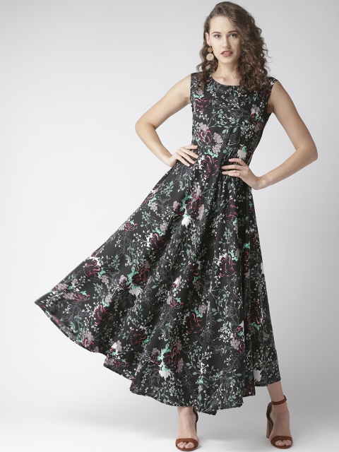 

U&F Women Black & Green Floral Print Maxi Dress