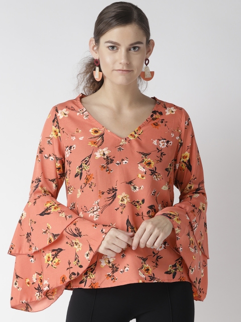 

U&F Women Pink & Black Floral Print Regular Top