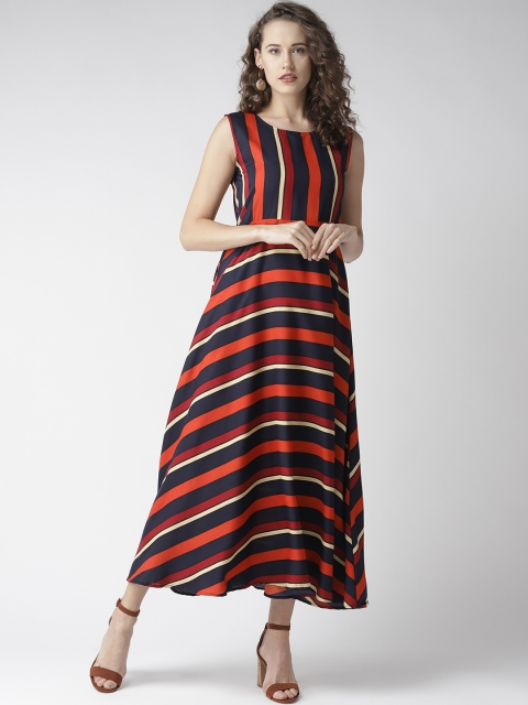 

U&F Women Navy Blue & Red Striped Maxi Dress