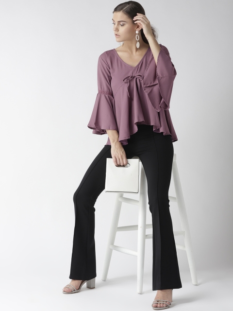 

U&F Women Purple Solid Styled Back Top