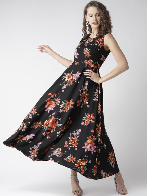 

U&F Women Black & Red Floral Print Maxi Dress