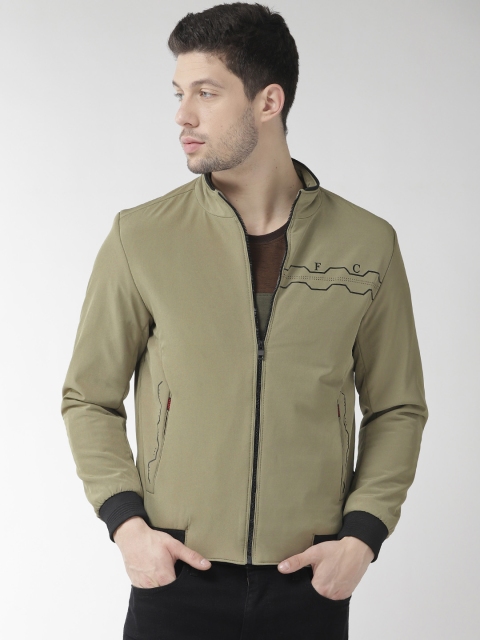 

Fort Collins Men Olive Green Solid Bomber Jacket