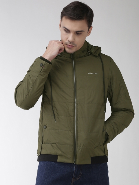 

Fort Collins Men Olive Green Solid Padded Jacket with Detachable Hood