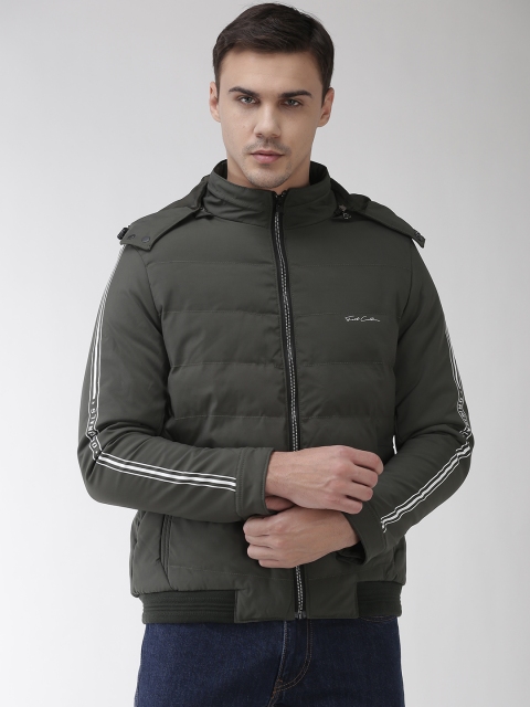 

Fort Collins Men Olive Green Solid Padded Jacket with Detachable Hood
