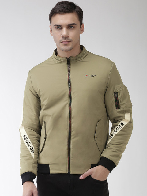 

Fort Collins Men Olive Green Solid Bomber Jacket