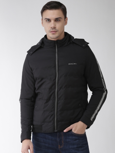 

Fort Collins Men Black Solid Hooded Bomber Jacket