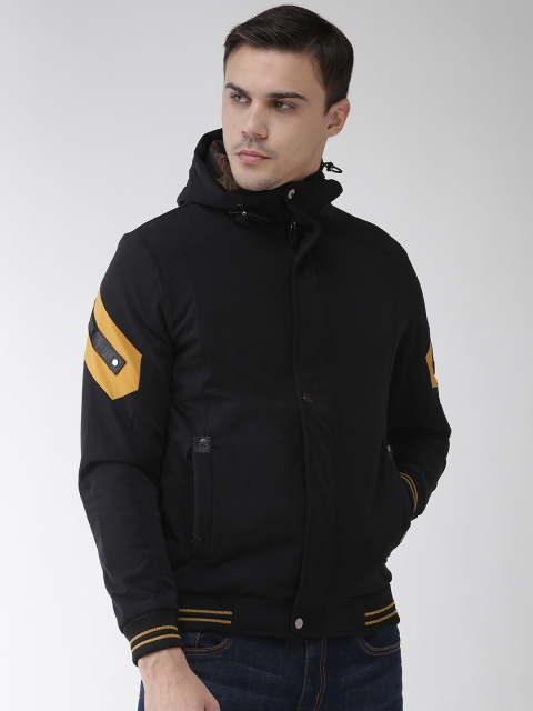 

Fort Collins Men Black Solid Bomber Hooded Jacket