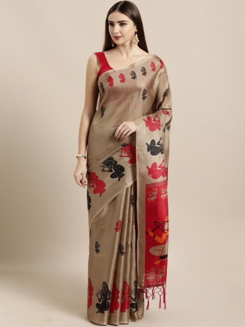 

GoSriKi Beige Art Silk Printed Khadi Saree