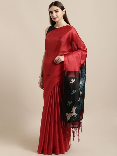 

GoSriKi Red Art Silk Woven Design Khadi Saree