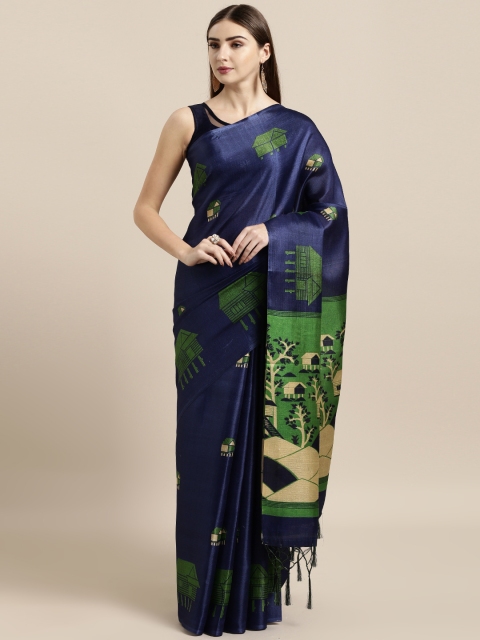 

GoSriKi Navy Blue Woven Design Art Silk Saree