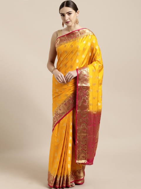 

GoSriKi Yellow Silk Blend Woven Design Kanjeevaram Saree