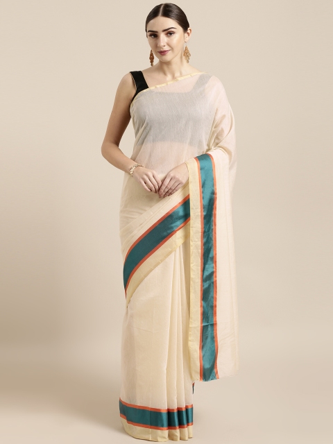 

KALINI Cream-Coloured Art Silk Solid Mysore Silk Saree