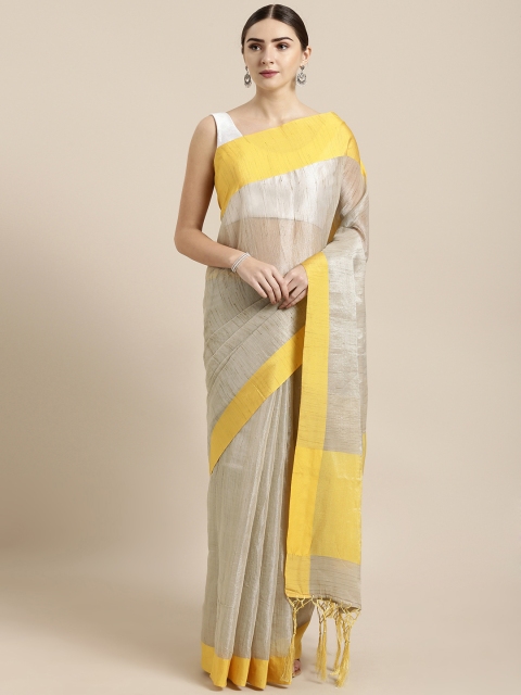 

GoSriKi Beige & Yellow Art Silk Solid Saree